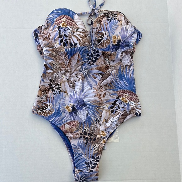 New Guess Blue and White One Piece Swimsuit with Sweetheart Neckline - Picture 3 of 7